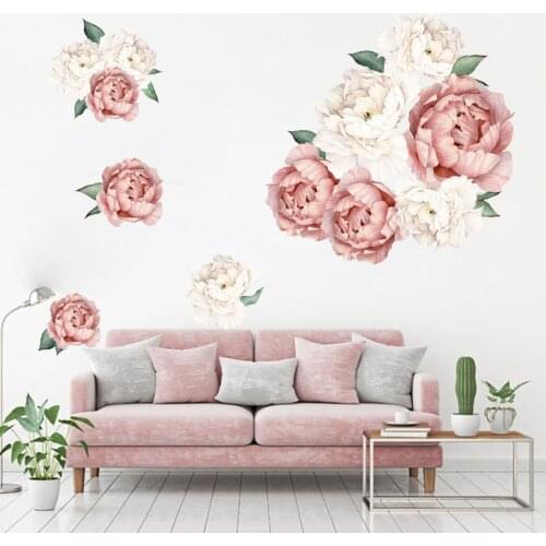 Pink and White Peony Flower Wall stickers for Kids Room Living Room Bedroom Home Decor Wall Decal Floral Home Decor