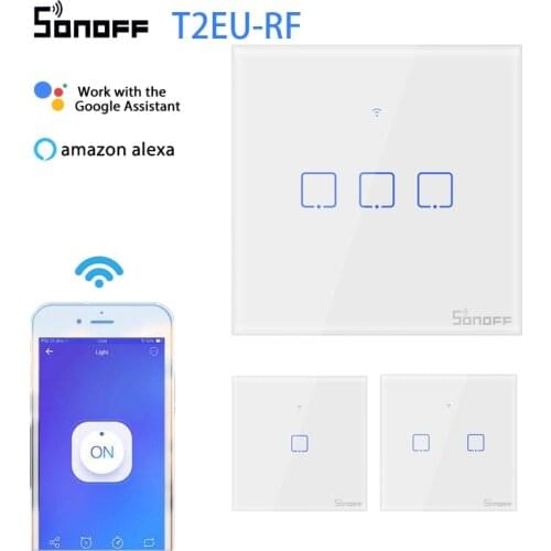 SONOFF T2EU-RF 86 Type Wall Panel Sticky 433MHz Wireless RF Remote 1-3 Gang 2-Way Control for 4CHPROR3 SlampherR2 TX Wall Switch
