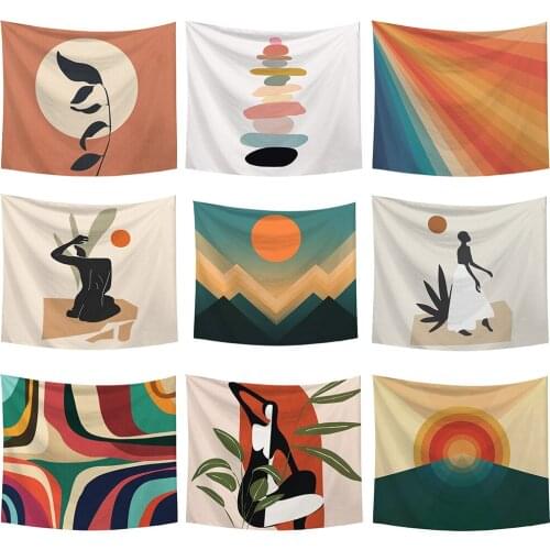 Pattern Mandala Wall Hanging Tapestry Travel Camping Mat Sunrise Oil Painting Pattern Yoga Pad Sleeping Carpet Beach Blanket B18