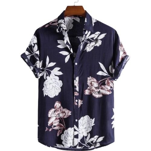 2021 New Mens European Size Lapel Short-Sleeved Shirt Ethnic Style Printed Shirt Island Holiday Pool Party Mediterranean Style