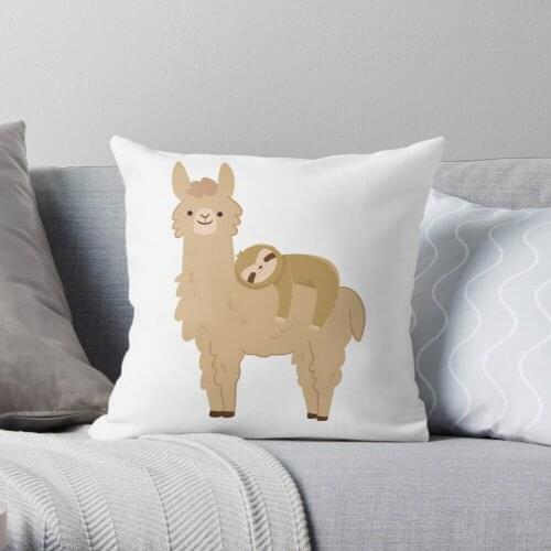 Adorable Sloth Relaxing On A Llama Funny Llama Sloth Throw Pillow Cushion Cover Polyester Throw Pillows Case On Sofa Home Decor