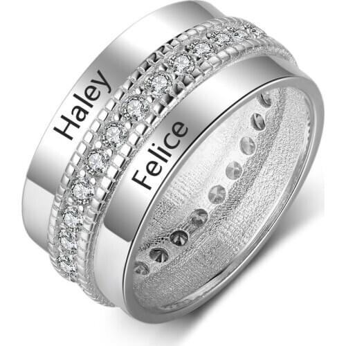 Charm Personalized Engagement Ring Copper Custom Couple Name Engraved Valentines Day Lovers Gift With Box Fashion Zircon Jewelry