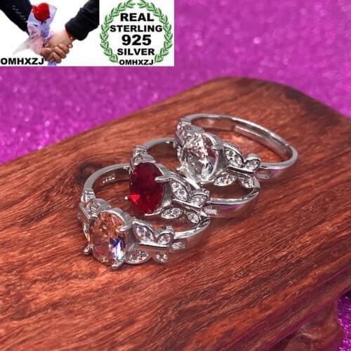 OMHXZJ Wholesale European Fashion Woman Man Party Wedding Gift Three Colors Oval AAA Zircon 925 Sterling Silver Ring RR225