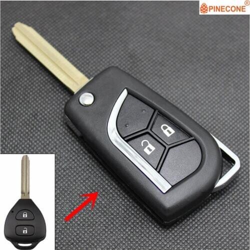 PINECONE for Toyota Corolla RAV4 Car Key 2 Button TOY43 Blade High Quality Modified Flip Folding Remote Car Key Fob Shell Cover