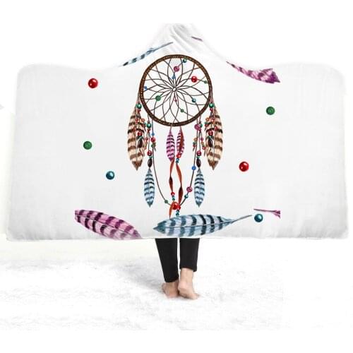 Customize Feather 3D Print Dreamcatcher Spot Plush Hooded Blanket Adults Kid Warm Home Picnic Wearable Fleece Blankets