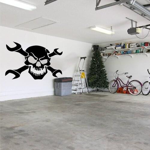 Car Repair Modern Skeleton Wrench Wall Sticker Car Repair Mechanic Garage Toolbox Brand Grease Gear Monkey Wall Decal