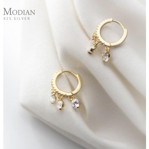 Modian Fashion Luminous CZ Elegant Hoop Earring for Women Sterling Silver 925 Tassel Earring Korea Style Fine Jewelry Brincos