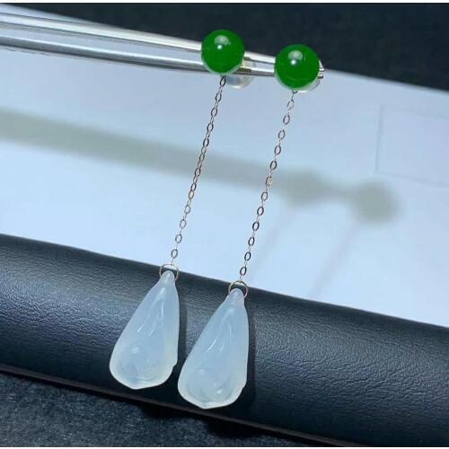 SHILOVEM 18k yellow gold real Natural white Jasper drop earrings classic fine Jewelry women wedding gift 9*17mm myme0917323by