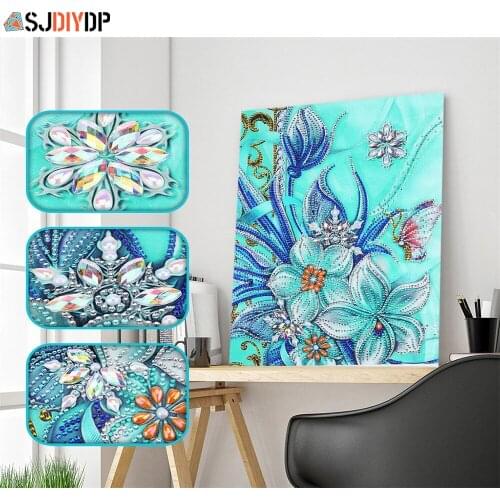 SJDIYDP Partial Special shaped Diamond Painting Flower Mosaic 5D Diamond Embroidery Landscape Picture Of Rhinestone Home Decorat