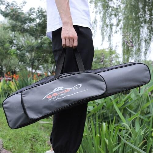 Sougayilang Foldable Fishing Rod Bag Two Big Space Black Bag with Waterproof Material for Traveling To Go Fishing or Outdoors