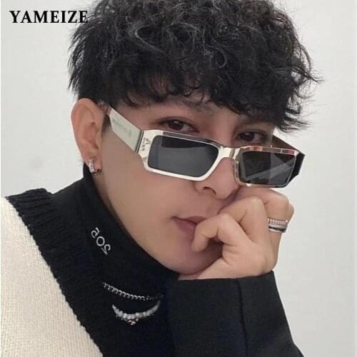 YAMEIZE Fashion Small Rectangle Sunglasses Women Metal Frame Punk Sunglasses Brand Designer Vintage Men Sun Glasses Shades UV400