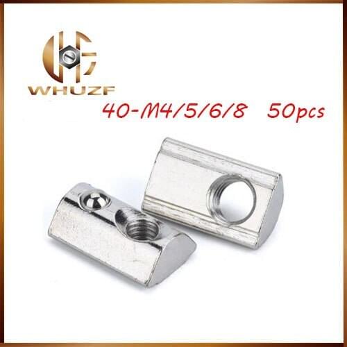 T slot 50pcs Thread M3 M4 M5 M6 M8 Roll-in T Slot Nut Half Round Elasticity Spring Fasten Nuts for 4040 Series Aluminum Profile