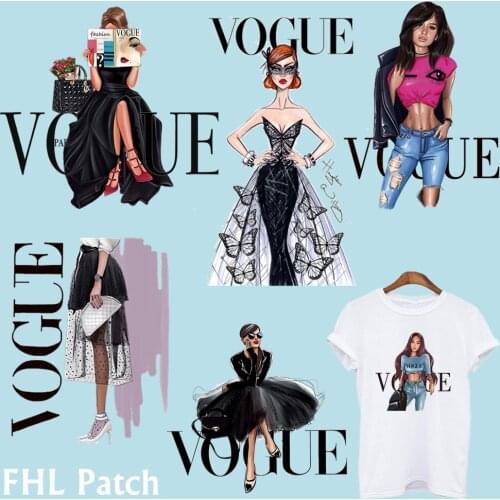 Fashion Women VOGUE Patches For Clothes DIY T shirts Iron on Patch Sticker Heat Transfer Stickers Washable Printing Applique