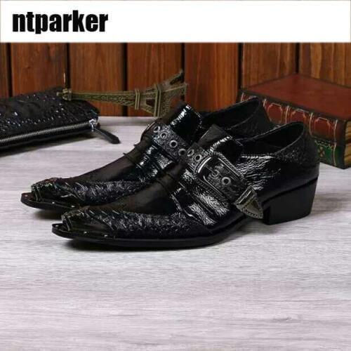 Batzuzhi-Italian Type Black Buckle Mens Leather Shoes Men Wedding Dress Formal Shoes Black Business Shoes for MenLoafers Y