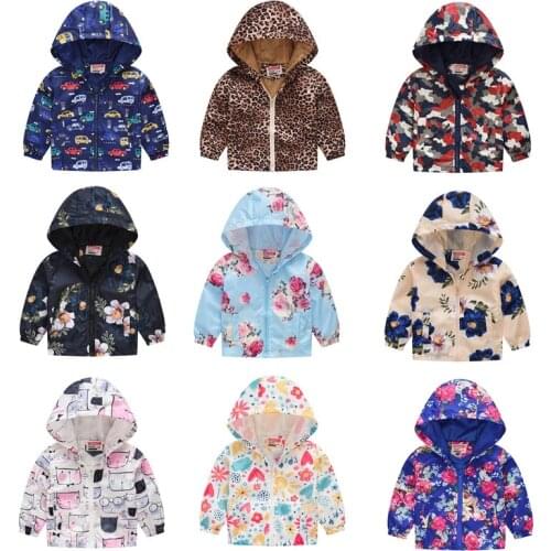 COOTELILI Spring Kids Girls Windbreaker Jackets Cartoon Hooded Jackets For Girls Child Outerwear Dinosaur Boys Jacket