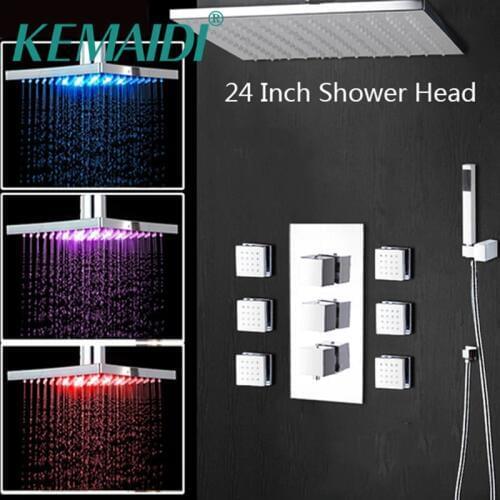 YANKSMART Modern Shower Mixer Faucet LED Color Changing Shower Set with Handshower Rainfall LED light Bath Shower Wall Mount