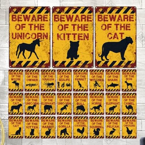 Animals Appearing Yellow Warning Signs Vintage Plates Bar Tin Sign Wall Decor Medal Farm Forest Residential Area Warning Signs