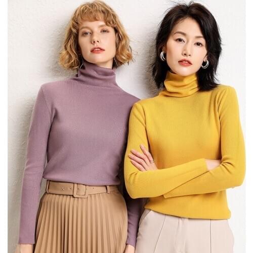 Womens New Style for Autumn and Winter Turtleneck Knitted Short Heap Collar Pullover with Slim-Fit Long-Sleeved Undershirt