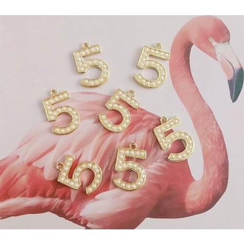 10 pcs/lot Number 5 Diy Alloy Pearl Accessories Jewelry Accessories Handmade Diy Pendant Buttons-Ornaments Earrings Jewelry