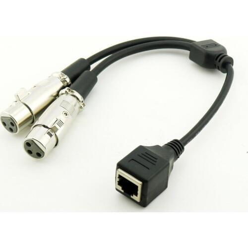 1x RJ45 Feamale Jack to Dual XLR 3 Pin Female Jack Network Connector Adapter Cable Cord 30cm/1ft