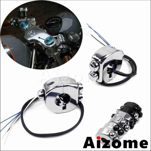 2X Chrome 3 in 1 Push Button M-Switch Custom Retro 22/25mm Motorcycle Handle Bar Mount light E-Starter Horn Turn Signal Button