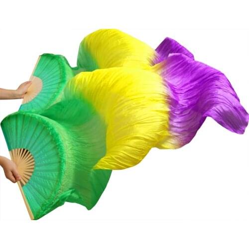 2016 High Quality Silk Belly Dance Fan Dance 100% Real Silk Veils Left+right blue Colors On Sale 180*90 cm GREEN YELLOW PURPLE