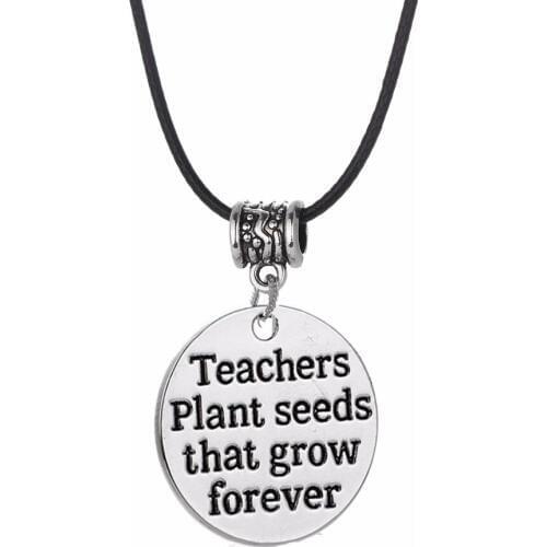 24PC/Lot Vintage Bead Teachers Plant Seeds That Grow Forever Pendant Necklace Leather Rope Jewelry Teachers Day School Gifts