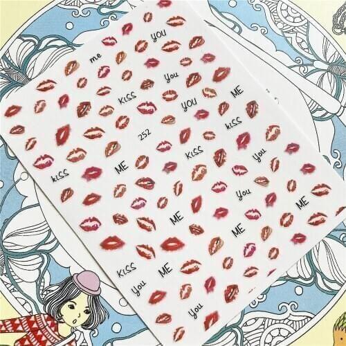 252 304 443 red lips Sexy woman 3D Back glue Nail Art Stickers Decals Sliders Nail ornament decoration