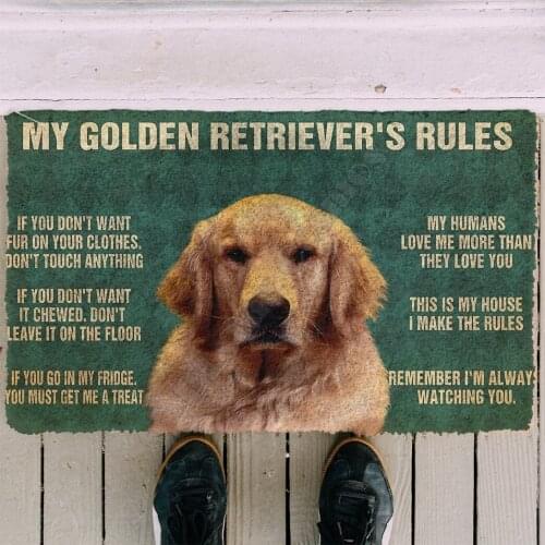 3D My Golden Retrievers Rules Doormat Non Slip Door Floor Mats Decor Porch Doormat