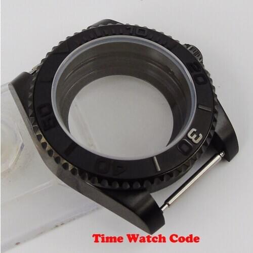 40mm PVD Coated Black Mens Watch Case fit Miyota 8215 ETA 2836 Automatic Movement sapphire glass Accessories matte bezel