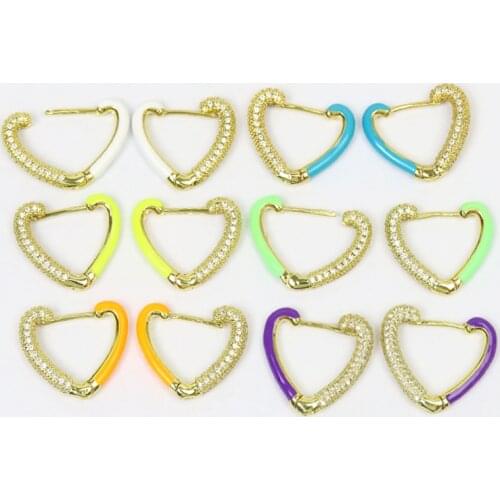 5Pairs Heart shape Hoop earrings Zircon Enamel colorful earrings Fashion Drop earrings jewelry Drop earrings for women 51507