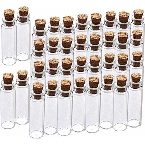 50Pcs Tiny Cork Stopper Vial Glass Bottle With Wooden Cork Mini Sample Vial 2.3Ml Drainage Wishes Bottle
