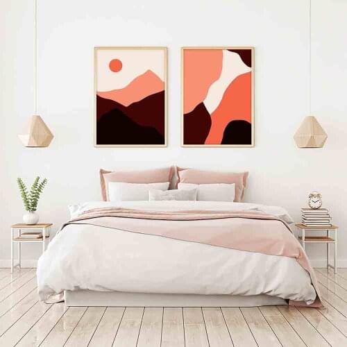 Abstract Sunrise Boho Landscape Painting Terracotta Wall Art Canvas Print Mountain Modern Minimalist Poster Living Room Decor