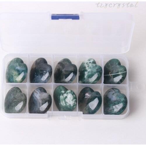 Green Moss Agate Polished Peach Heart Gem Pendant with Box