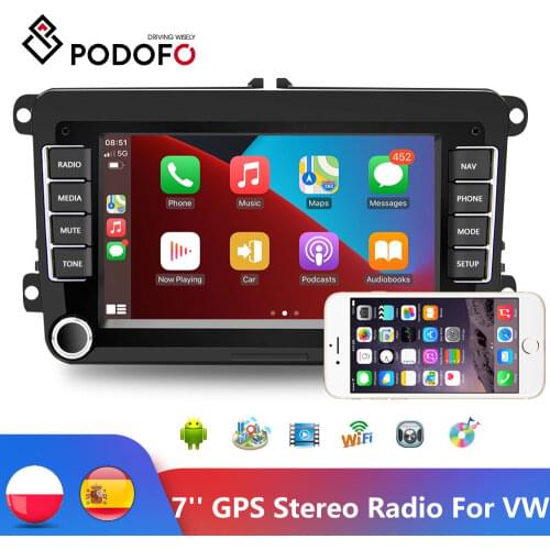 Podofo Car Multimedia 7'' Android Car Radio Audio GPS Navigation Bluetooth Autoradio MP5 Player FM Radio Mirror Link For VW