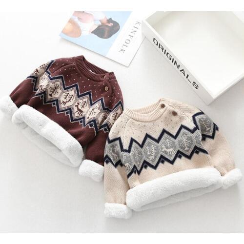 BINIDUCKLING Christmas Sweater For Baby Boy Girls Knitted With Fleece Long Sleeve Toddler Winter Thicken Warm Clothes Sweaters