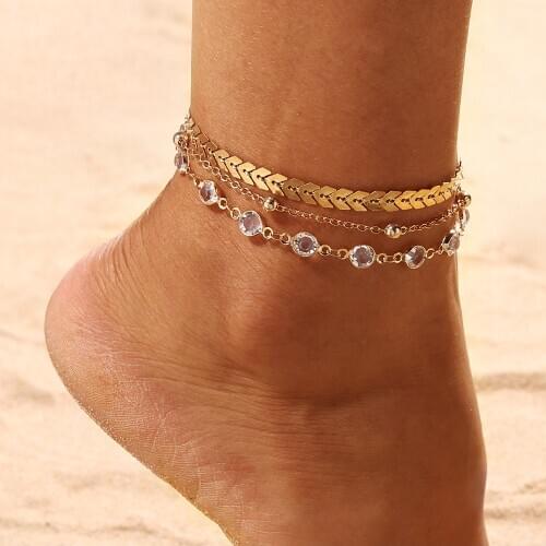 Boho Ankle Bracelet Zircon Multilayer Beads Anklet Barefoot Beach Accessories Leg Bracelet Foot For Women Jewelry Gifts 2020