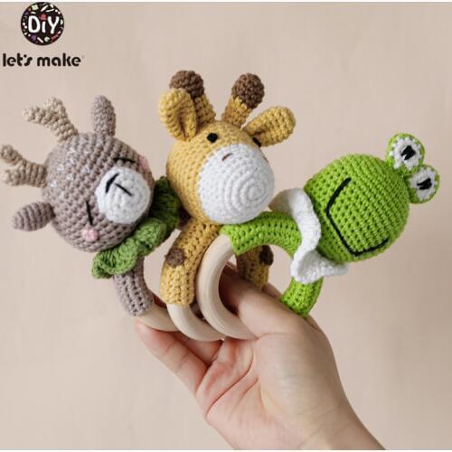 Baby Rattle For Newborns Crochet 1PC Baby Toys 0-12 Months Socks Educational Music Children’s Mobile Elk Frog Cow Lets Make