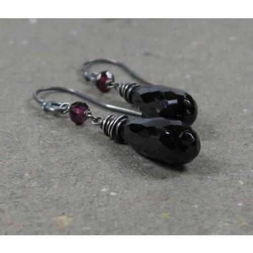 Black Spinel Earrings Pink Tourmaline Long Earrings