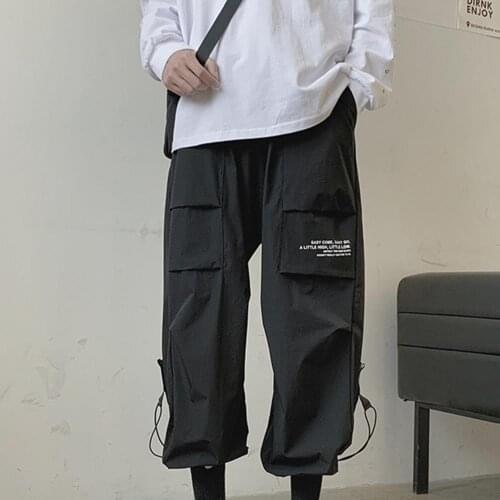 Men Sporty Pants Thin Sweatpants Multi Pockets Ankle Tied Long Pants Loose Trousers Summer Hottest Black Mens Light Weight Pant