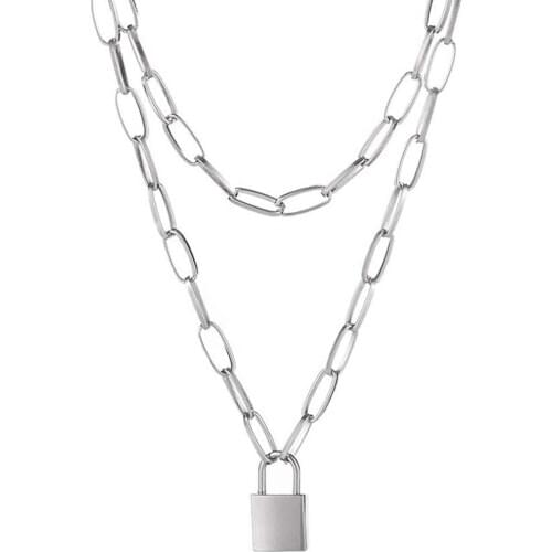 Double Layered Chain Lock necklace punk pendant necklace women fashion gothic jewelry Dropshipping