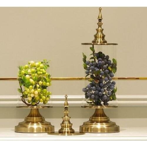 European Style Creative Glass Storage Jar Alloy Lid Luxury Home Living Room Decoration Geometric Flower Arrangement Vase