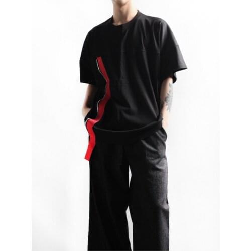 Mens new summer hip hop street fashion brand personality Korean dark ribbon Mosaic large short-sleeve T-shirt