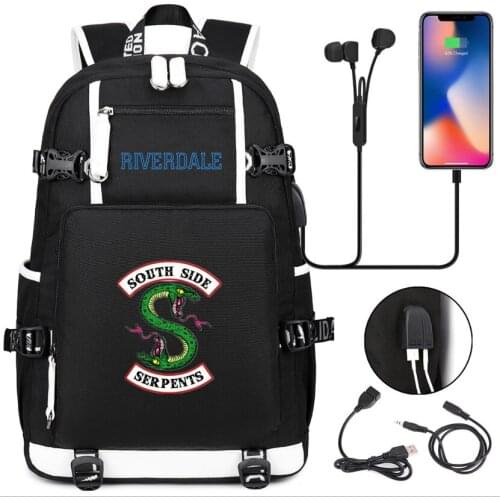 Riverdale South Side Serpents canvas travel bag School Bag usb charging shoulder bag Teenagers Backpack Laptop bag rucksacks