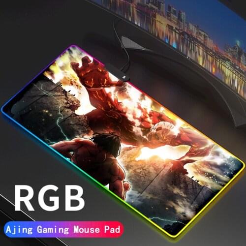 Attack on Titan Gaming Mouse Pad Gamer RGB Backlit Mause Large Anime Mousepad XXL For Desk Keyboard LED Mat 7 colour