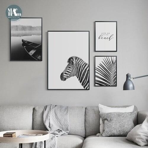 Nordic Black White zebra plants ship wall art Canvas Painting Prints Landscape Posters for Living Room Morden print Home Decor