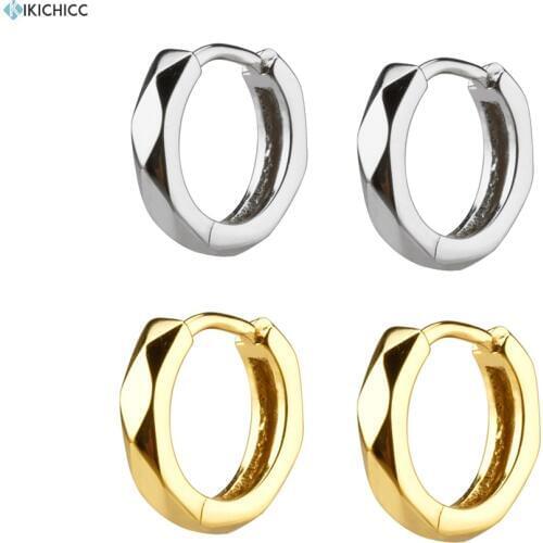 Kikichicc 100% 925 Sterling Silver Tangent Plane Huggies 8.4mm Hoops Loops Middle Circle Piercing luxury Women Fashion Jewelry
