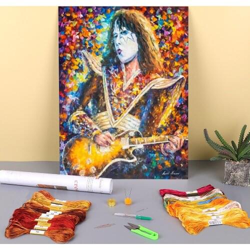Kiss - Ace Frehley Pre-Printed 11CT Cross-Stitch DIY Embroidery Set DMC Threads Handmade Handiwork Hobby Craft Jewelry Floss