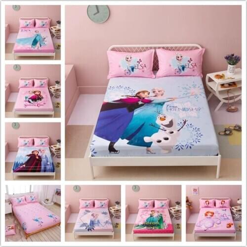 Disney frozen Elsa Anna Princess Bed Sheet Bed Linen with Elastic Band Mattress Cover Fitted Sheet Sets 3pc Queen King Twin Size