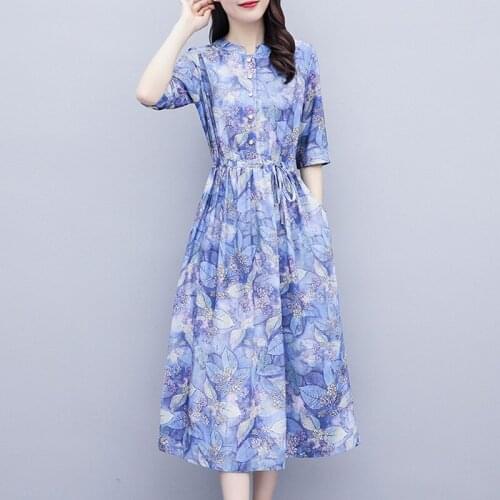 Summer Dress Women Casual Gentle Light Cooked Style Large Size Womens Dress Cotton Linen Dress Female Vestido Mujer Pocket E296